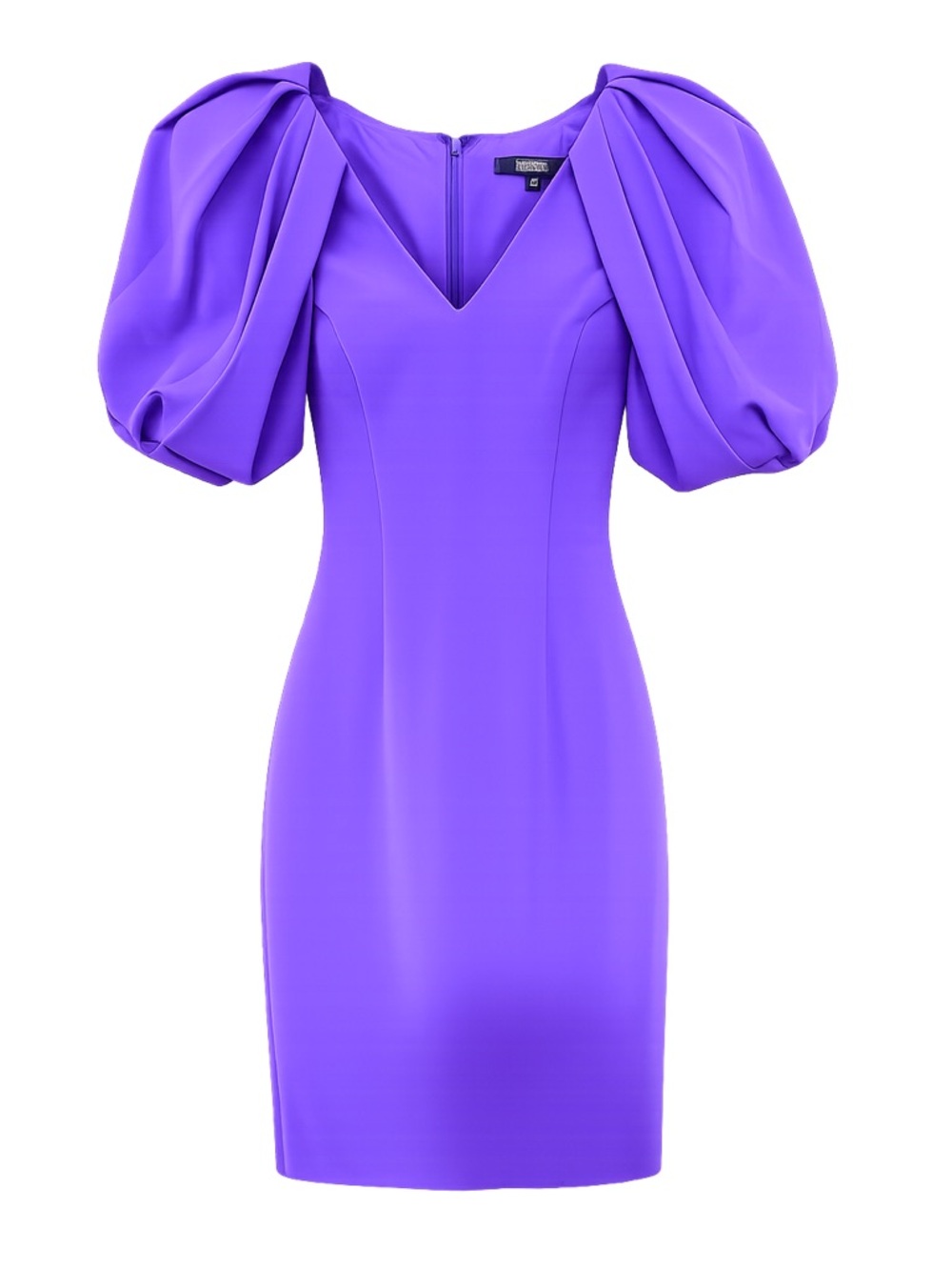 Badgley Mischka Violet Puff-Sleeve Midi Dress